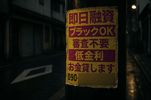 高知県内で電柱に貼ってある闇金広告